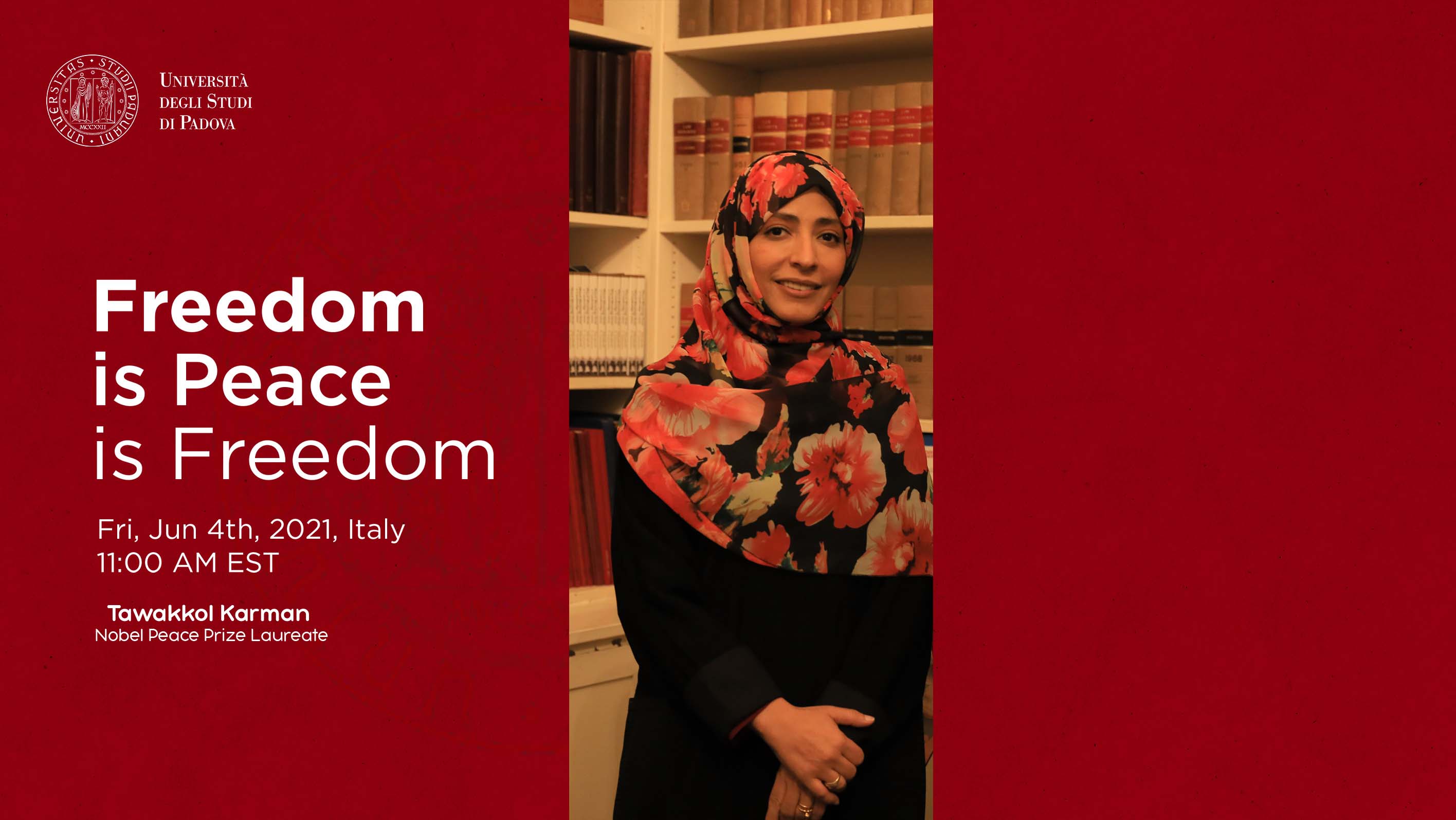 توكل كرمان تلقي محاضرة عن الحرية في أرقى جامعة إيطالية
